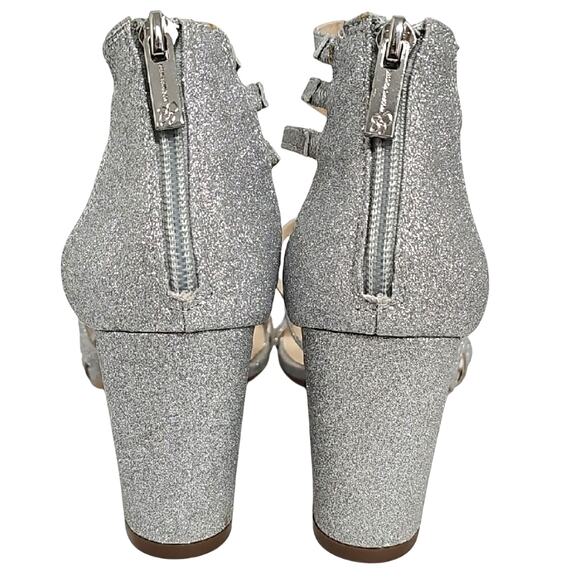 Jessica Simpson Stassey Sparkling Silver Strappy Block Heel Back Zip Sandals 8M - Picture 3 of 9